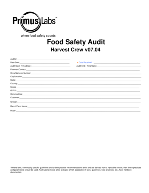 Harvest Crew Food Safety Audit Form