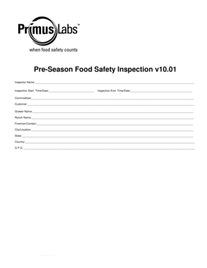 Pre-Season Food Safety Inspection Form