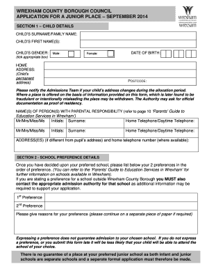 Wrexham Junior School Application Form