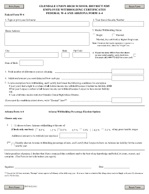 Federal Form W-4 and Arizona Form A-4
