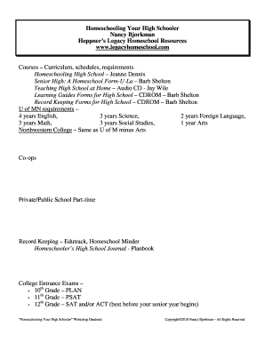 Homeschooling High School Record Keeping Form