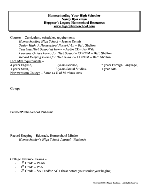 High School Homeschool Transcript Form