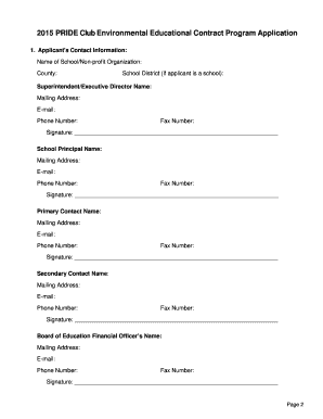 2015 PRIDE Club Environmental Education Contract Program APPLICATION Application Due November 17, 2014 INSTRUCTIONS Please type your information into the blank spaces provided - kypride