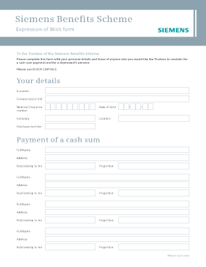Siemens Benefits Scheme Expression of Wish Form