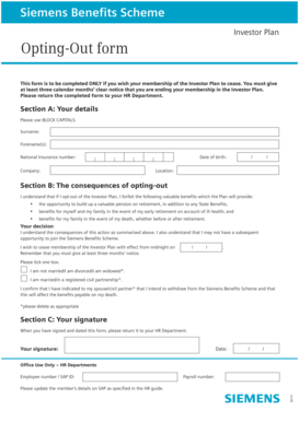 Siemens Investor Plan Opt-Out Form
