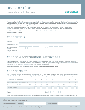 Investor Plan Contribution Deduction Form