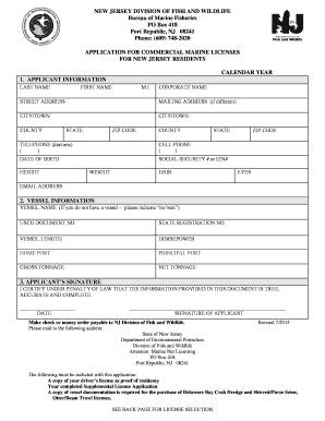 New Jersey Commercial Marine License Application