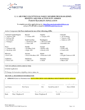 USAF EFMP Respite Care Parent Eligibility Application