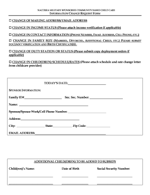 NACCRRA Military Child Care Information Change Request Form