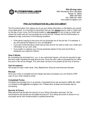 Elite Moving Labor Credit Card Pre-Authorization Form