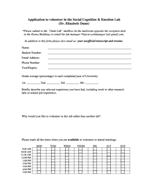 Social Cognition & Emotion Lab Volunteer Application