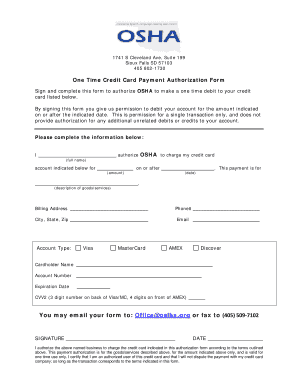 One Time Credit Card Payment Authorization Form