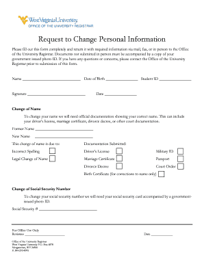 University Student Personal Information Change Form