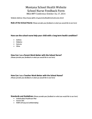 Montana School Nurse Feedback Form