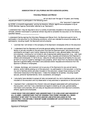 ACWA Voluntary Release and Waiver