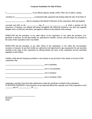 Corporate Resolution For Sale Of Stock