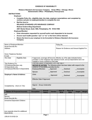 Evidence of Insurability Form