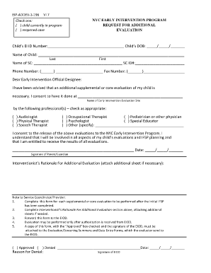 NYC Early Intervention Program Request for Additional Evaluation