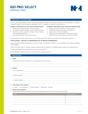 NZI Pro Select Professional Risks Proposal Form