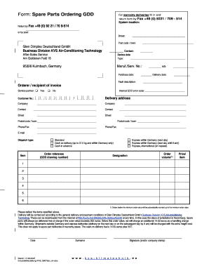 Spare Parts Ordering Form