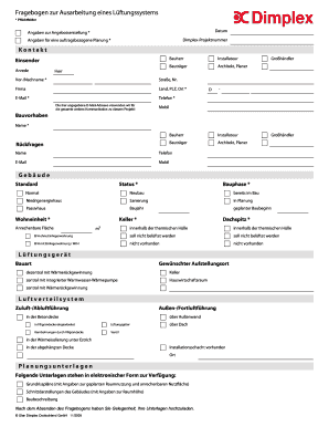 Fragebogen zur Ausarbeitung eines Lüftungssystems
