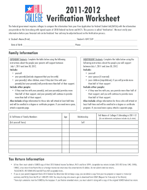 2011-2012 Verification Worksheet