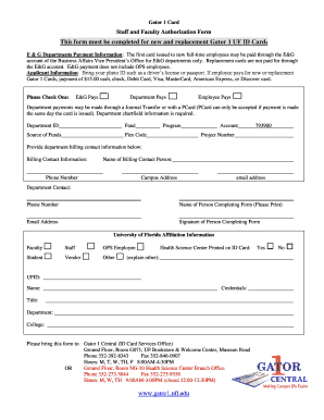 Gator 1 Card Authorization Form