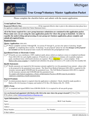 Group/Voluntary Master Application Packet