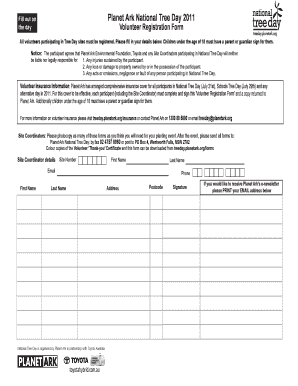 Planet Ark National Tree Day Volunteer Registration Form