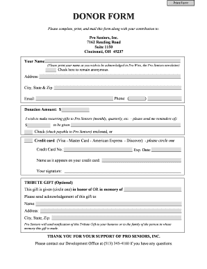 Pro Seniors Donor Form