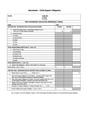 Post-Secondary Education Child Support Worksheet
