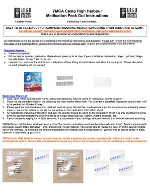 YMCA Camp Medication Pack Out Instructions