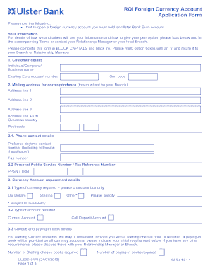 ROI Foreign Currency Account Application Form - Ulster Bank