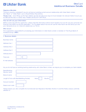 Fillable Online Additional Business Details Form Ulster Bank Fax
