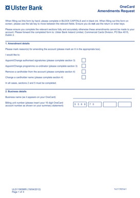 OneCard Amendments Request Form