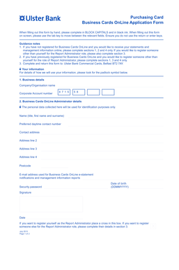 Ulster Bank Business Cards Online Application Form