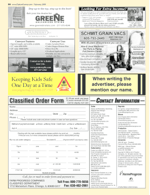 Dakota Farmer Classified Order Form