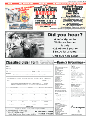 Wallaces Farmer Classified Ad Order Form