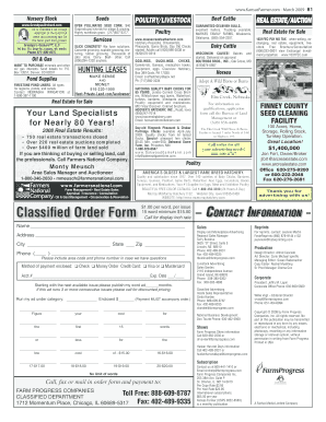 Kansas Farmer Classified Ad Order Form