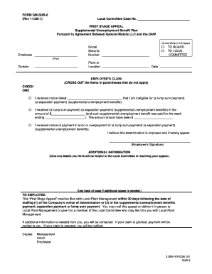 First Stage Appeal Form for Supplemental Unemployment Benefits