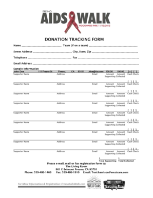 Donation tracker template - DONATION TRACKING FORM - 2014 AIDS Walk Fresno