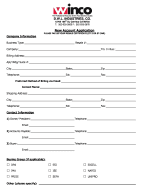Credit application form - Winco