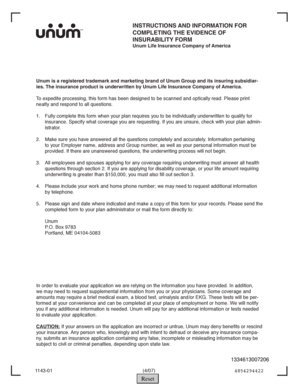 Evidence of Insurability Form