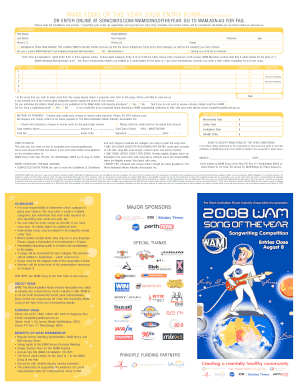 WAM Song of the Year 2008 Entry Form