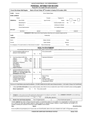 Scouts Australia Personal Information Record