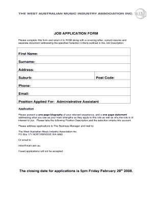 One page application for employment - JOB APPLICATION FORM First Name: Surname: Address: Suburb ... - members iinet net