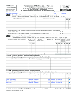 Schedule L Form 990 or 990-EZ