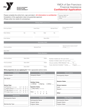 YMCA San Francisco Financial Assistance Application