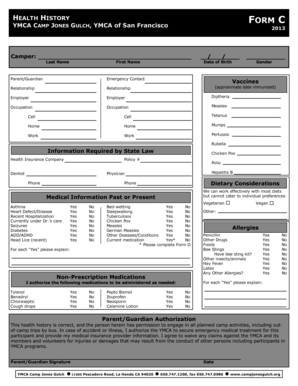 YMCA Camper Health History Form