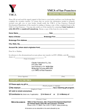 YMCA Securities Transfer Form